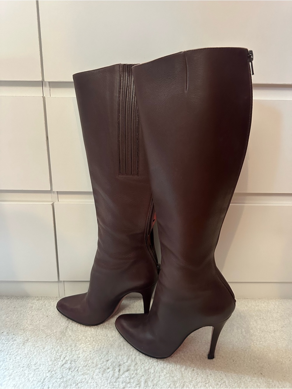 Christian Louboutin Dark Brown Knee-High Pointed Toe Stiletto Boots size 5.5